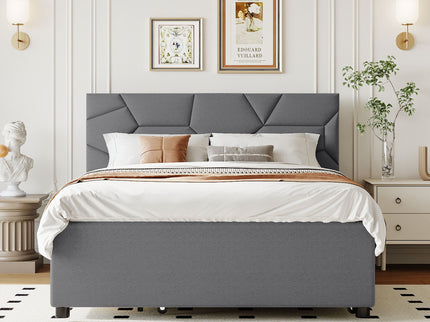 Upholstered Platform Bed With Brick Pattern Headboard And Twin Long Size Trundle