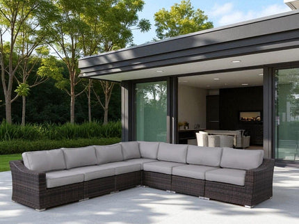 Contemporary Outdoor Rattan Wicker Sectional Seating Group With Cushions