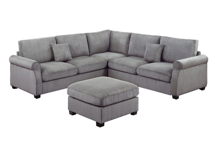 Modern Sectional Set With Corner Wedge, Loveseat, Ottoman & 2 Pillows
