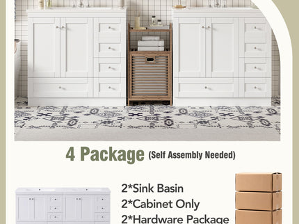 Shaker Free Standing Bathroom Vanity Cabinet & Sink, Soft Close Drawers, Soft Close Doors