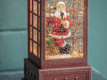 Christmas Lighted Water Spinning Phone Booth With Santa On Phone, 3*AA Batteries Required - White / Red