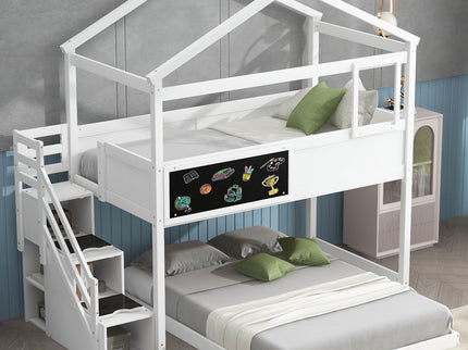 House Style Bunk Bed With Storage Staircase And board