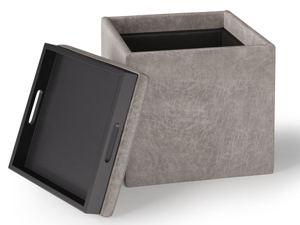 Rockwood - Upholstered Cube Storage Ottoman With Tray