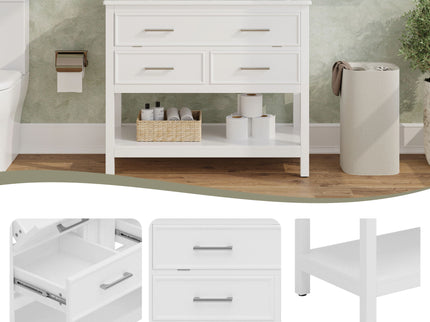 Bathroom Vanity With Ceramic Sink, Tip Out Tray & 2 Full Extension Drawers