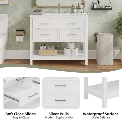 Bathroom Vanity With Ceramic Sink, Tip Out Tray & 2 Full Extension Drawers