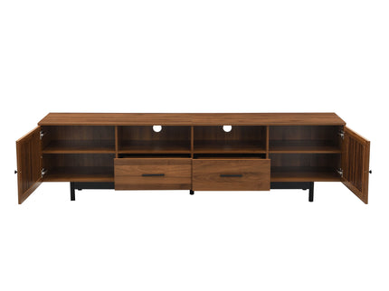 TV Stand, Media Console With 2 Drawers, Soft Closing Slatted Doors, Living Room Entertainment Center - Walnut