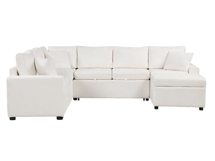 Sectional Sofa Pull-Out Sofa Bed Sleeper With A Storage Ottoman, Three Pillows And Charging Devices For Living Room