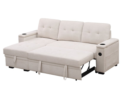 Ashlyn II - 84"W Woven Fabric Reversible Sleeper Sectional Sofa with Storage Chaise
