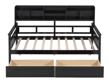 Daybed, Slat Support, With Bedside Shelves And 2 Drawers