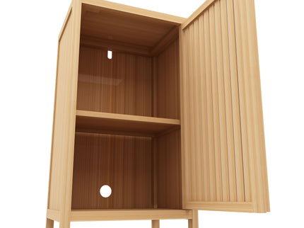 Bamboo Freestanding Storage Cabinet With Door And Shelf For Bathroom, Living Room, Kitchen - Natural / Natural Wood