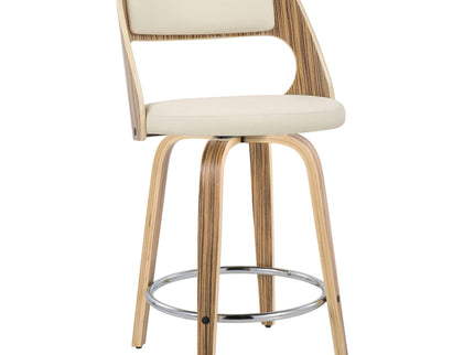 Cecina - Mid-Century Modern Fixed Height Counter Stool With Swivel With Round Footrest (Set of 2) - Zebra / Cream