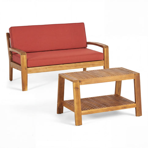 2 Piece Outdoor Conversation Set (Loveseat & Coffee Table With Water-Resistant Cushions)