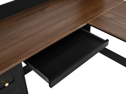 Space Saving L-Shaped Computer Desk With Keyboard Tray & Charging Stations