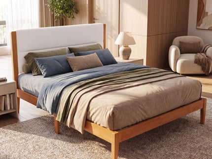 Platform Bed Frame With Upholstered Headboard, Slat Support