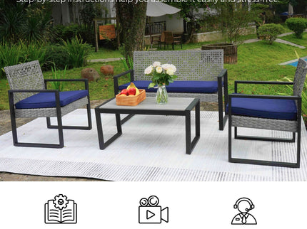 4 Piece Patio Furniture Set With Acacia Wood Table Top And Cushions