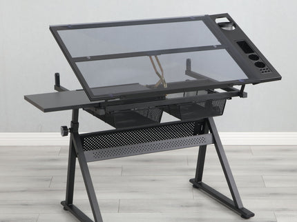 Adjustable Tempered Glass Drafting Printing Table With Chair