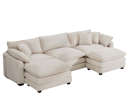 Modern Oversized Modular Cushion Sofa With Ottoman, Low Back, Deep Seating Sofa Set