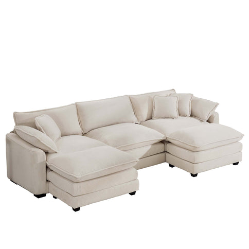 Modern Oversized Modular Cushion Sofa With Ottoman, Low Back, Deep Seating Sofa Set