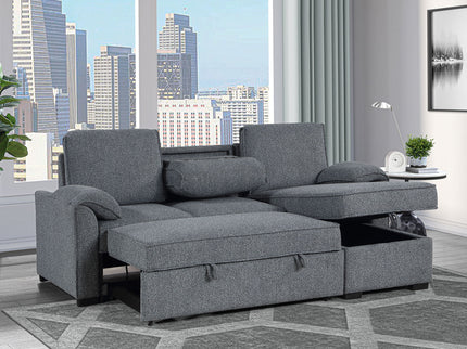 Rebecca - Sofa With Pull Out Bed, Storage Chaise, USB And Cup Holders - Dark Gray