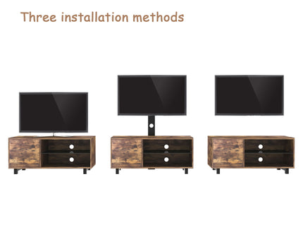 Rustic Brown TV Console With Push-To-Open Storage Cabinet For TV, Wood & Glass TV Stand For Living Room Bedroom - Rustic Brown