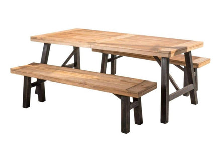 Outdoor Dining Set With 2 Bench And 1 Dining Table - Light Brown