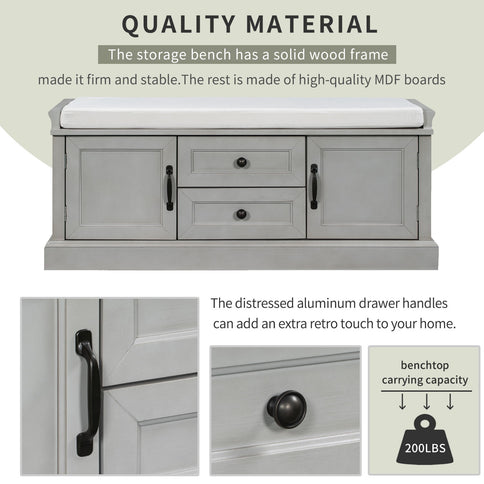 Hearth & Haven Daisy - Storage Bench With 2 Drawers And 2 Cabinets