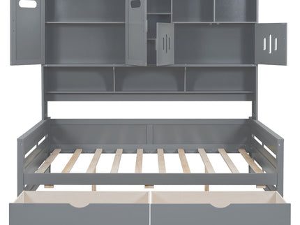 Daybed With All-In-One Cabinet And Shelf