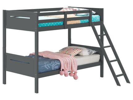 Bunk Bed With Built In Ladder, Safety Guardrails And Angled Access Step