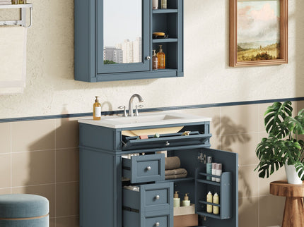 Bathroom Vanity With Medicine Cabinet, Royal Mirror Cabinet, Modern Bathroom Storage Cabinet With 2 Soft Closing Doors And 4 Drawers