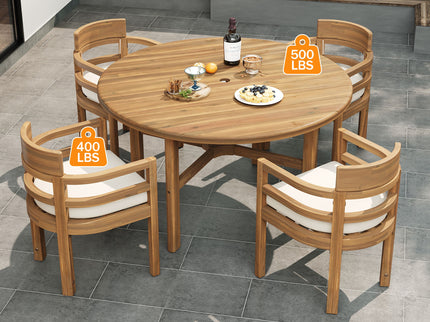 5 Piece Round Patio Table & Cushioned Armrest Chairs, Outdoor Dining Set With Umbrella Hole