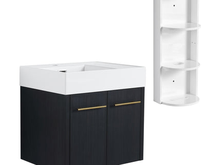 Modern Wall Mounted Bathroom Vanity With Thick Edge Resin Sink And Storage Rack