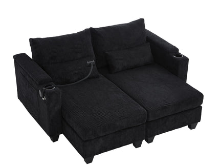 Convertible Chaise Lounge Sofa Chair With USB Ports, Cup Holders, Phone Holder And Storage