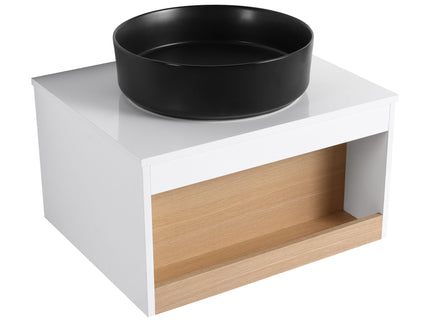 Floating Bathroom Vanity With Glossy Round Vessel Sink