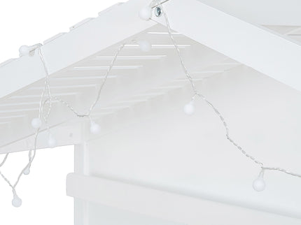 House Bed With Shelves, Window And Sparkling Light Strip On The Roof