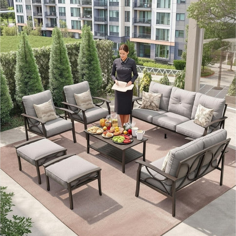 Patio Furniture Set With Coffee Table And Cushions For Backyard