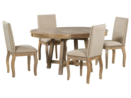 Round Extendable Dining Table Set With 4 Upholstered Chairs