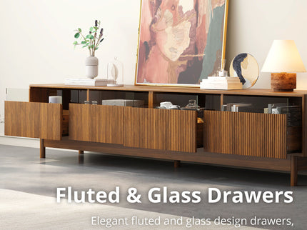 TV Stand, Entertainment Center With Fluted Drawers For Living Room - Walnut