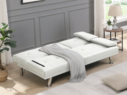Futon Sofa Bed With Armrest Two Holders Wood Frame, Stainless Leg