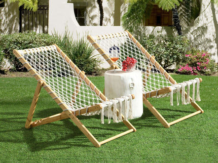 Bamboo Weaving Chair Set With Handwoven Rope For Patio And Living Spaces - Natural