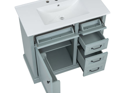 Bathroom Vanity With Sink, 2 Tip Out Drawers, Soft Close Hinges - Gray