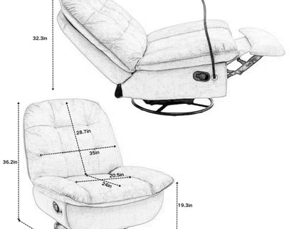 Modern Swivel Gliding Recliner Chair With Rocking Function And Phone Holder, Large Comfortable