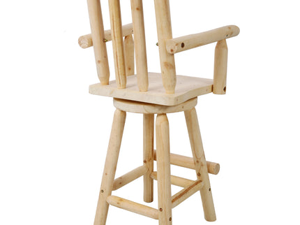 Rustic Bar Stool, Fir Wood Construction, Wide Armrest