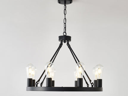 6 Light (No Bulbs) Wagon Wheel Chandelier Farmhouse Modern Small Round Chandelier For Living Room Kitchen Island Foyer Hallway Entryway Bedroom Dining Room Light Fixture Ceiling Hanging - Matte Black