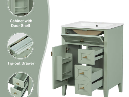 Bathroom Vanity With Sink, 3 Drawers & Cabinet With 2 Tier Door Storage Rack, Soft Close Doors & Drawers