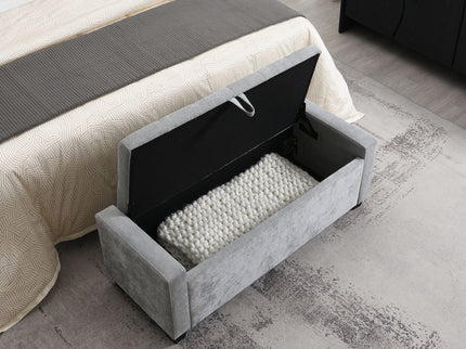 Upholstered Storage Ottoman Bench With Button Tufting And Safety Hinge