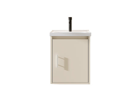 16" Floating Bathroom Vanity Combo, Wall Mounted Cabinet With Sink & Soft Close Doors For Small Bathrooms - Khaki