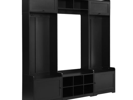 Wide Hall Tree With Shoe Storage, 4 In 1 Entryway Bench With 8 Cubbies, 7 Coat Hooks & Adjustable Shelf For Hallway - Black