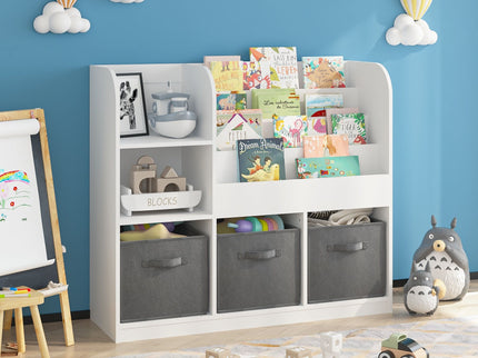 Bookcase And Bookshelf With 3 Collapsible Drawers, Multifunctional Display Stand