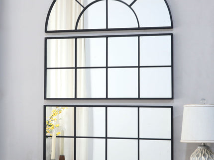 Large Arched Wall Mirror With 3 Separate Sections - Black