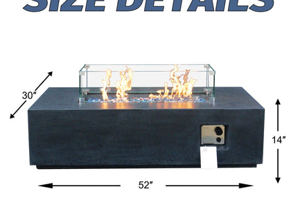 Outdoor Concrete Propane Gas Rectangle Fire Pit Table